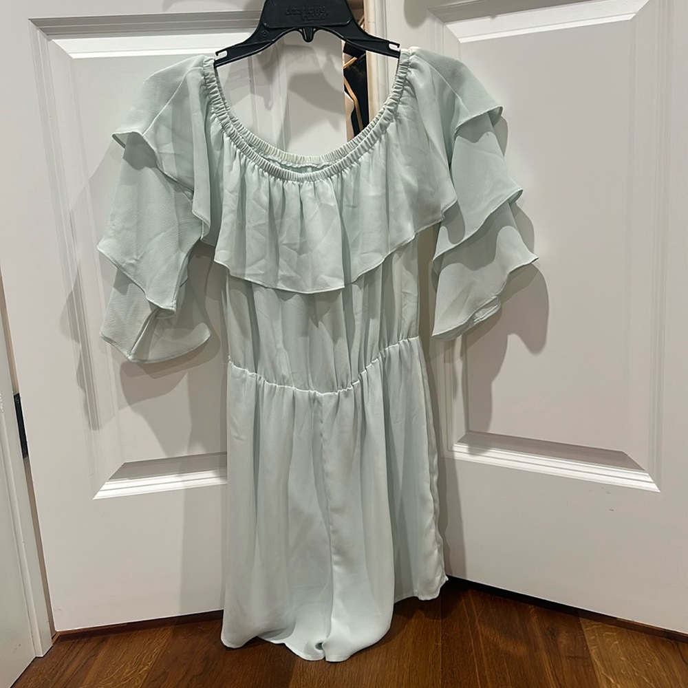Blue chiffon romper, doesn’t fit anymore. Medium fit.